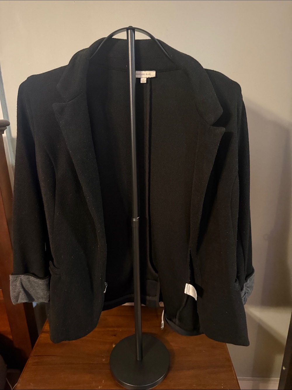 Skies Are Blue Black Open-Front Blazer Jacket with Rolled Cuffs
